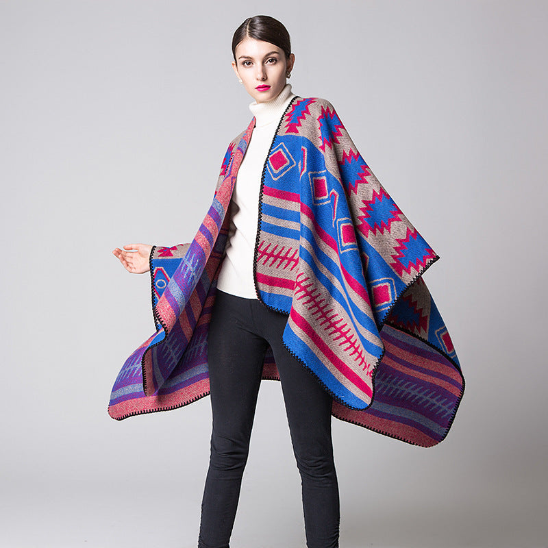 Geometric Puzzle Cloak Thicken And Lengthen Warm Air Conditioning Shawl Travel Blanket