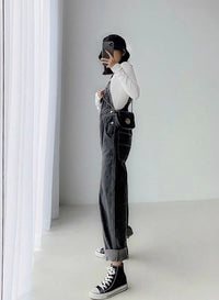 Loose Straight Retro Denim Suspender Pants