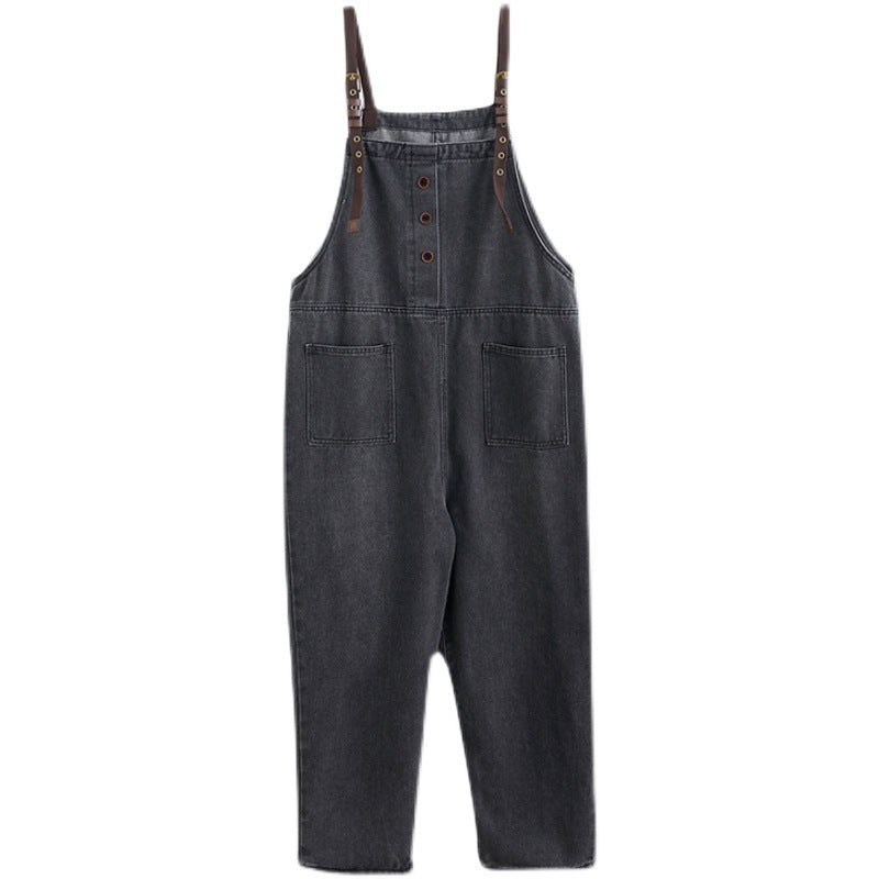 Spring And Summer Literary Plus Size Slim Denim Overalls