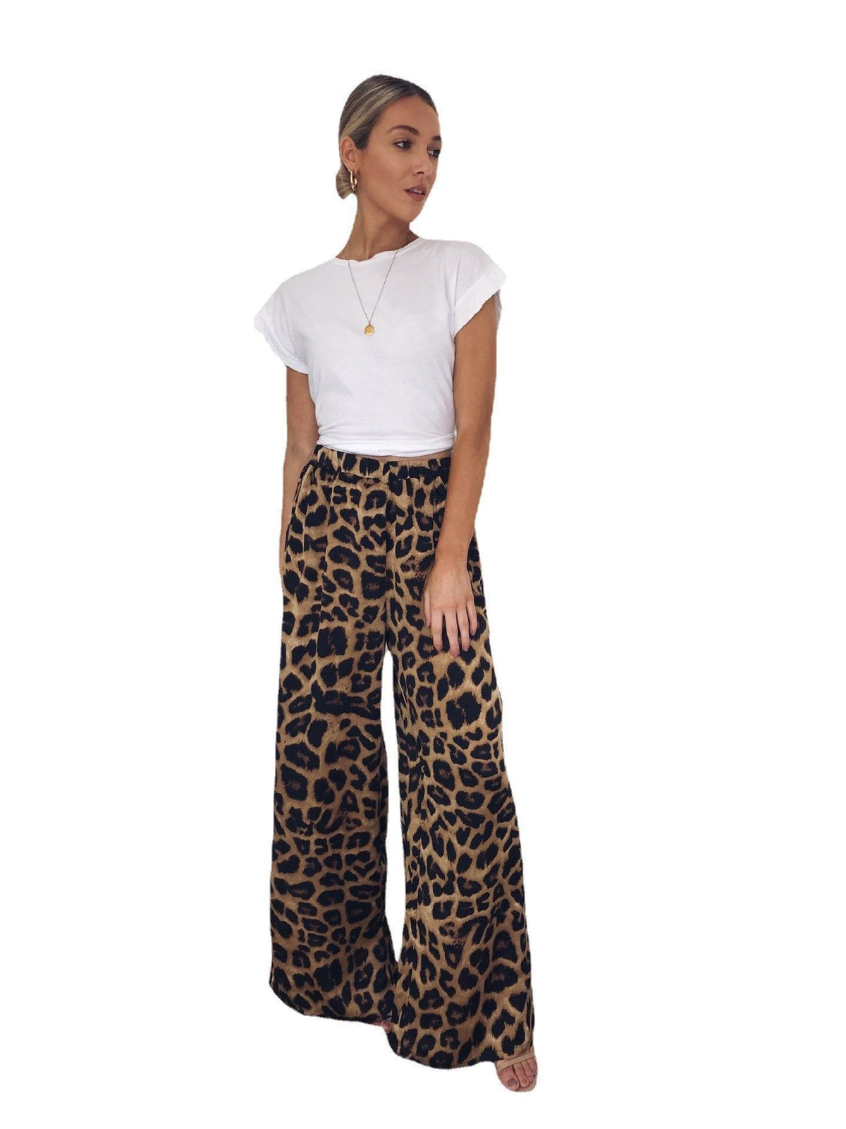 European And American Loose Leopard Print Wide Leg Pants