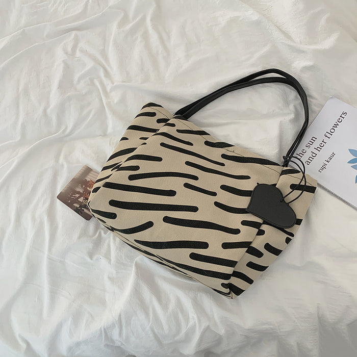 Women's Fashion Contrast Color Zebra Print Canvas Bag