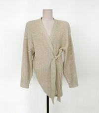 Pit Stripe Knitted Cardigan With Waist Strap Thickened Sweater