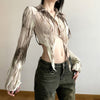 Solid Color Slim Fit Midriff-baring Fashion Polo Collar Long Sleeve Cardigan T-shirt