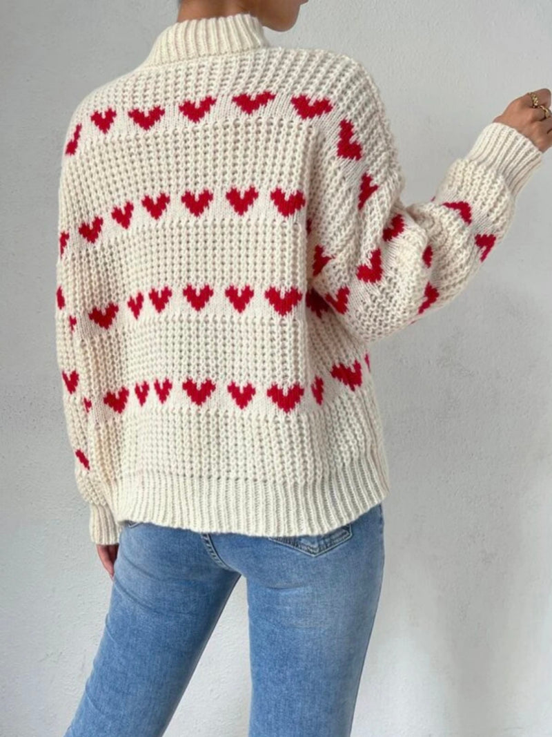 Loose Heart Jacquard Pullover