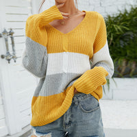 New Color Contrast Women's Knitwear Twist V-neck