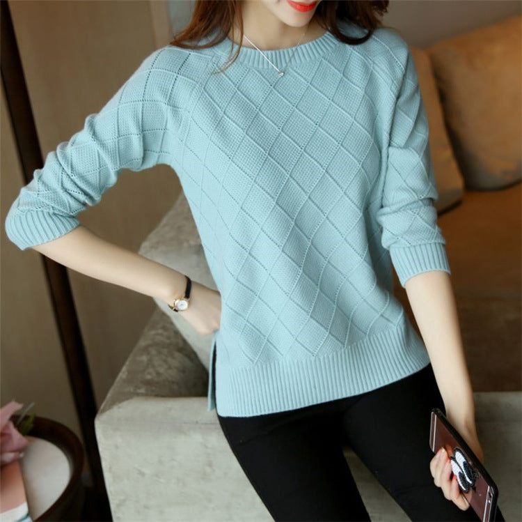 Fashion Loose Sweater Women's Round Neck Pullover Solid Color Long Sleeve Women