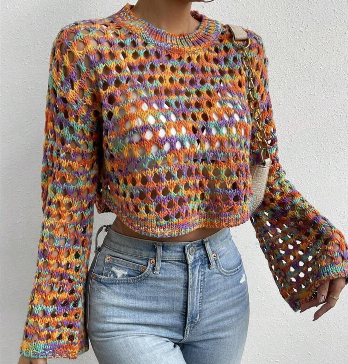 Retro Short Women's Colorful Woven Top Sweater