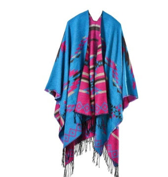 Cashmere-like Geometric Diamond Split Thickened Warm Shawl