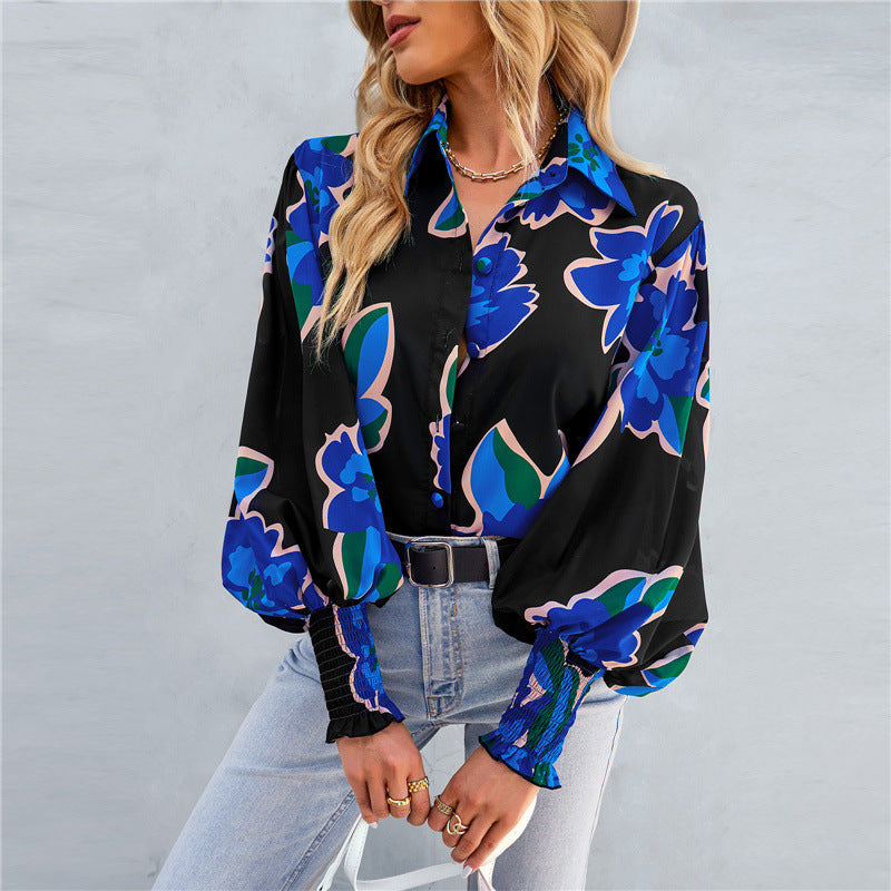 Fashion Print Commuter Versatile Lantern Long Sleeve Shirt