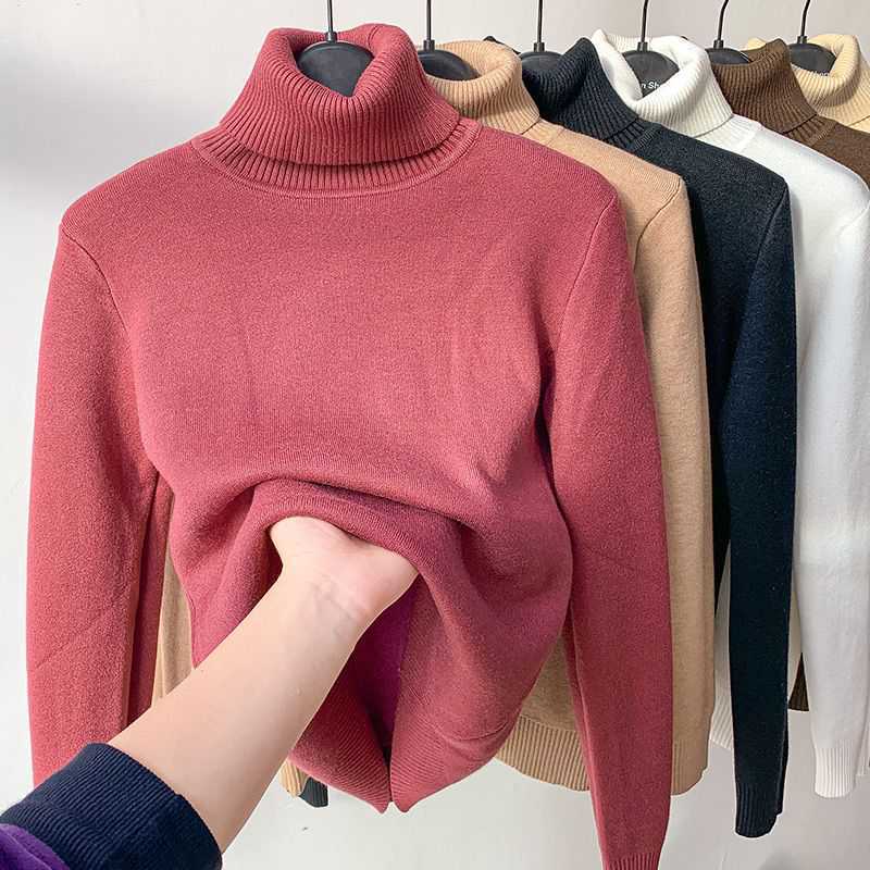 Women's Turtleneck Sweater Top With Velvet Thickened Inner Wear