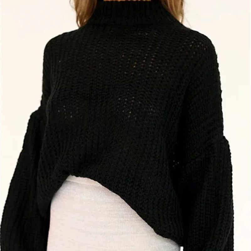 Women's Fashion Solid Color Lantern Sleeve Sweater