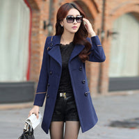 19 Autumn And Winter New Korean Style Coat Double-breasted Mid-length Slim Fit Fashion Coat Women's Clothing