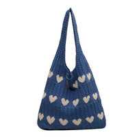 Fashion Large Capacity Heart-shaped Knitted Woven Shoulder Bag