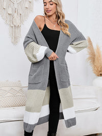 Fall Winter Fashion Color Matching Long Cardigan Warm Outerwear Knitwear