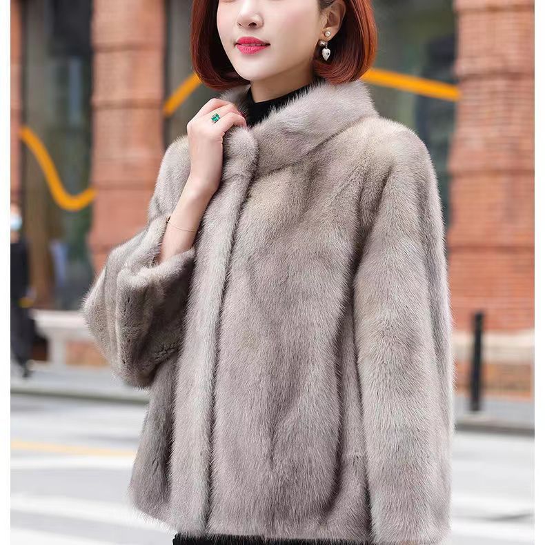 Fashion Casual Stand Collar Thickened Warm Mink Fur Short Coat