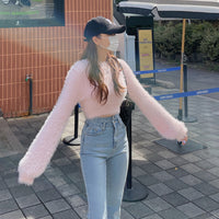 Women's Mink Round Neck Pullover Short Sweater