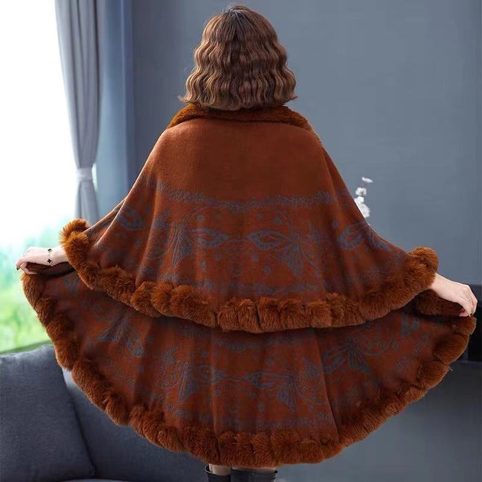 Imitation Rex Rabbit Fur Collar Shawl Cape Women's Plus Size