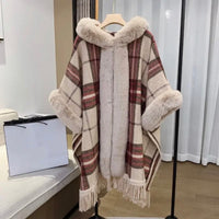 Comfortable Fabric Loose Padded Hooded Plaid Top