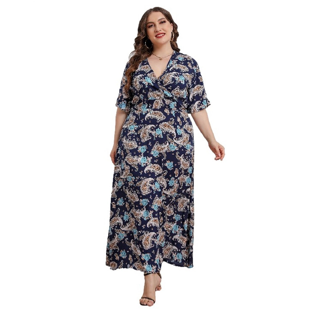 Plus Size Women's Printed Short Sleeve Dress