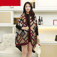 Women's Plus Cashmere Plaid Thick Warmth Keeping Air Conditioning Cloak