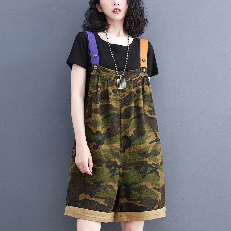 Loose Camo Denim Strap Pants