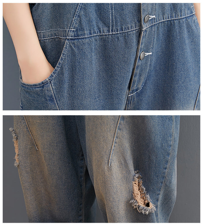 The New Loose Look Thin Jean Suspenders Women