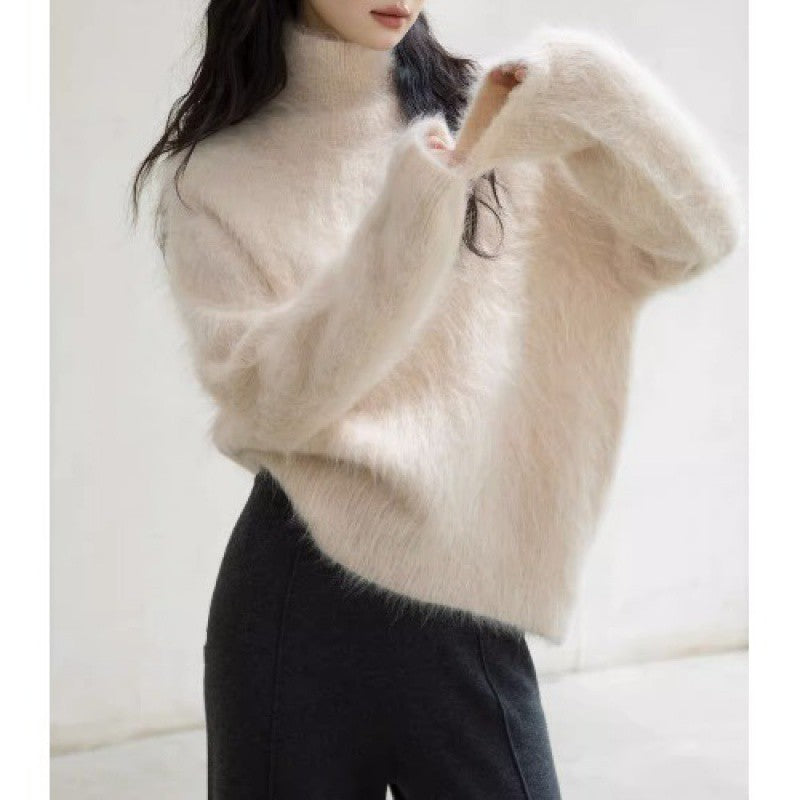 Gray Mohair Turtleneck Sweater For Women