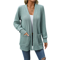 Solid Color Loose Shawl Mid-length Cable-knit Sweater Cardigan