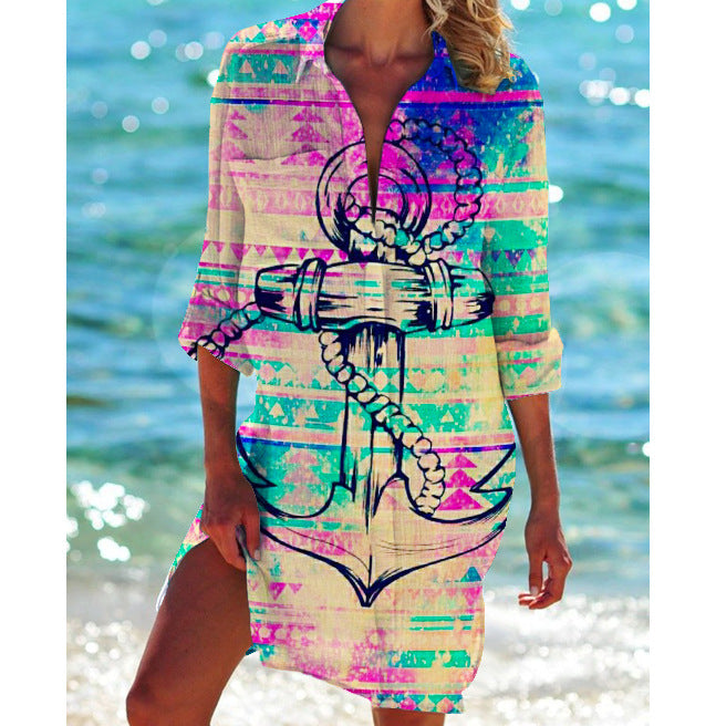 Women's Vacation Beach Bikini Jacket Printed Shirt