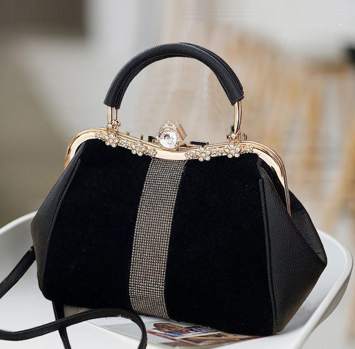 Autumn And Winter Diamond-embedded All-match Horse Hair-like Handbag