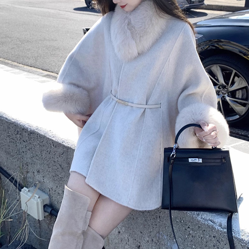 Women's Wool Coat Temperament Long Sleeve Korean Style Fashionable Jacket Retro Slim Solid Color Coat