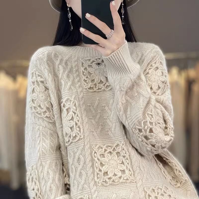 Women's Round Neck Crocheted Hollow Knitted Sweater