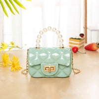 Children's Jelly Bag Rhombic Chain Pearl Handbag