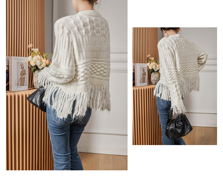 Women's French-style Retro Heavy-duty Tassel Cardigan Jacket