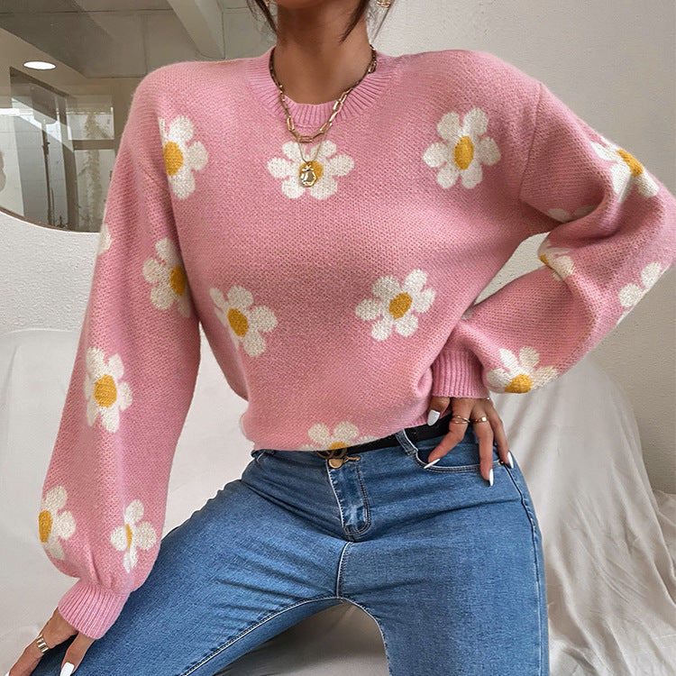 Women's Short Flower Pullover Sweater