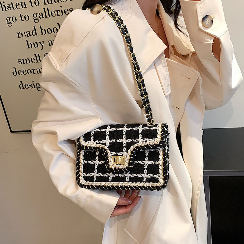 Chain Plaid One-shoulder Small Square Bag