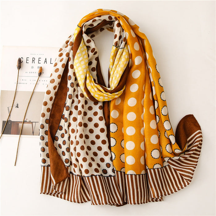 Scarf Literary Retro Small Dot Circle Hit Color Dual-use Cotton And Linen Feel