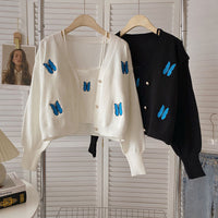 Butterfly Embroidered Vest Long Sleeve Knitted Cardigan Two-piece Set