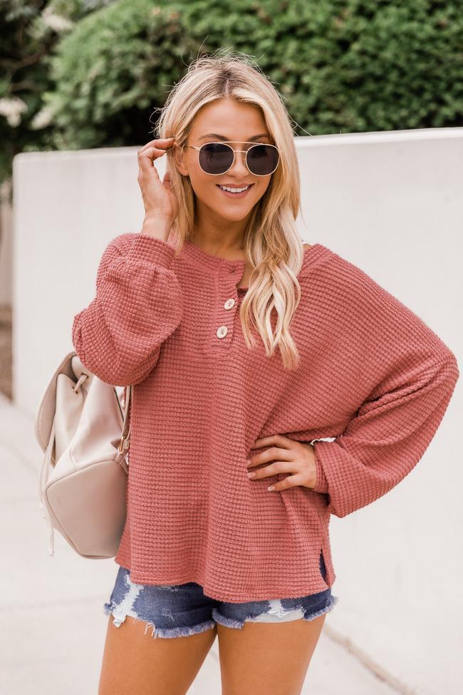 Ladies Fashion Round Neck Waffle Knit Pullover