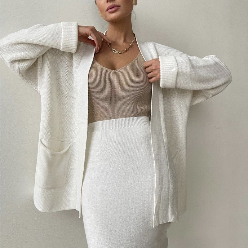 Women's Sweater Set Cardigan Loose Waistband High-waisted Skirt