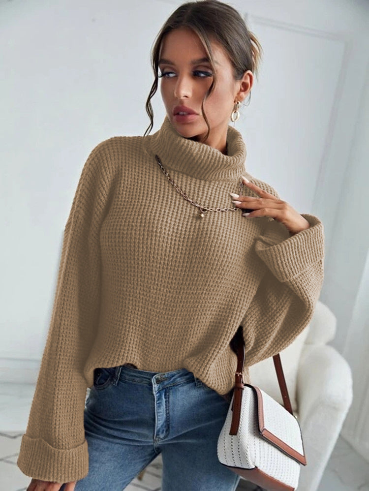 New Style High Collar Solid Color Slim Knit Sweater For Women