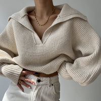 Spring And Autumn New Knitted Sweater Sweater Lapel Pullover Women's Top