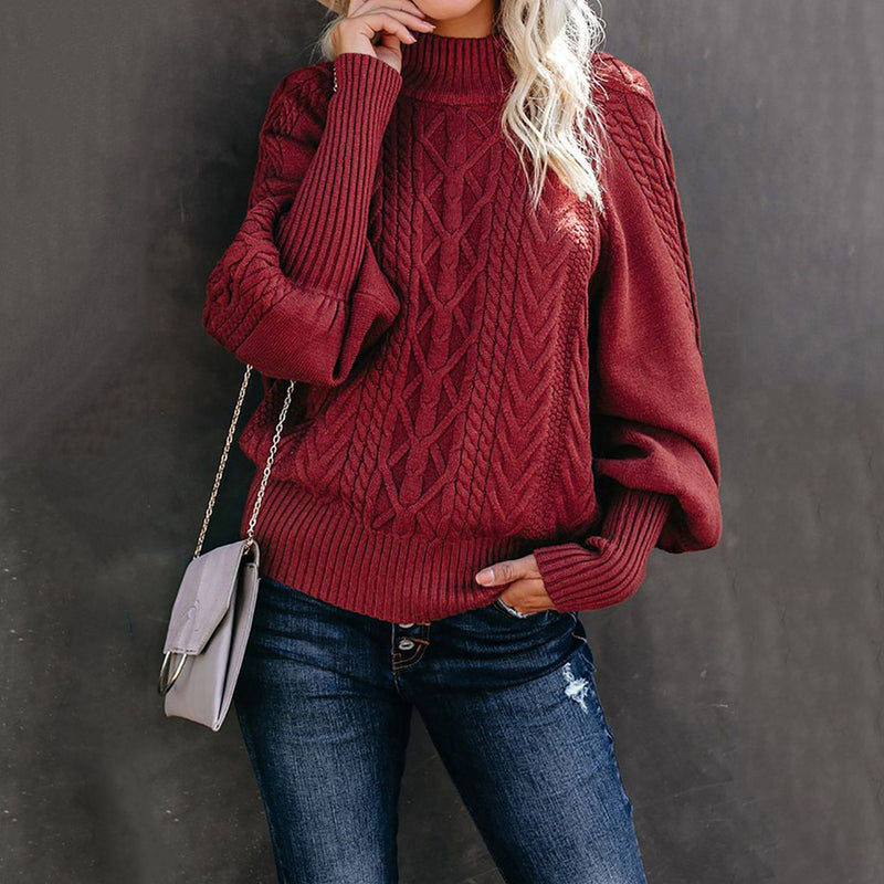 New Style Medium Neck Sweater Women's Loose Long Sleeve Knitting