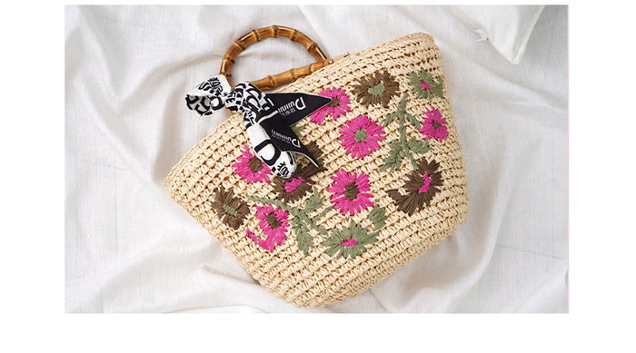 Color Small Flower Straw Woven Rattan Bag