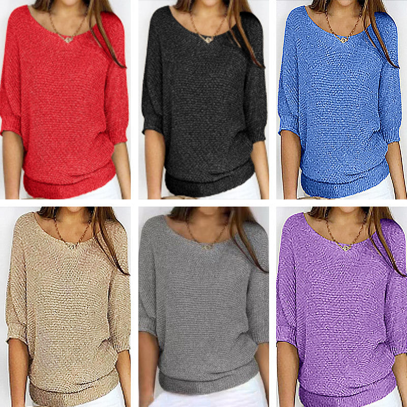 Solid Color Round Neck Sweater Women's