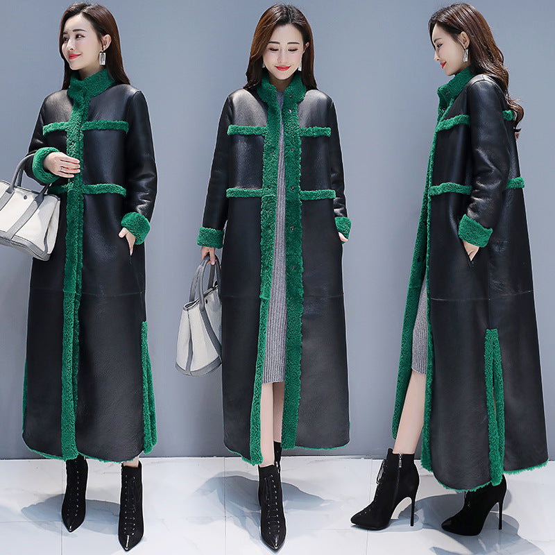 Women's Patchwork Goat Cake Fur And Leather Overcoat Coat