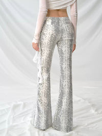 Low Rise Snake Print Sequin Slim Fit Flared Pants