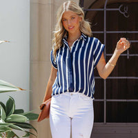 Women's Striped Lapel Cardigan Single Breasted Casual Loose Shirt