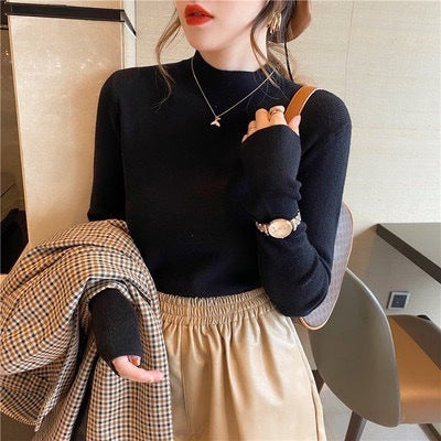 Women's Half Turtleneck Cashmere Bottoming Shirt High Elastic Sweater