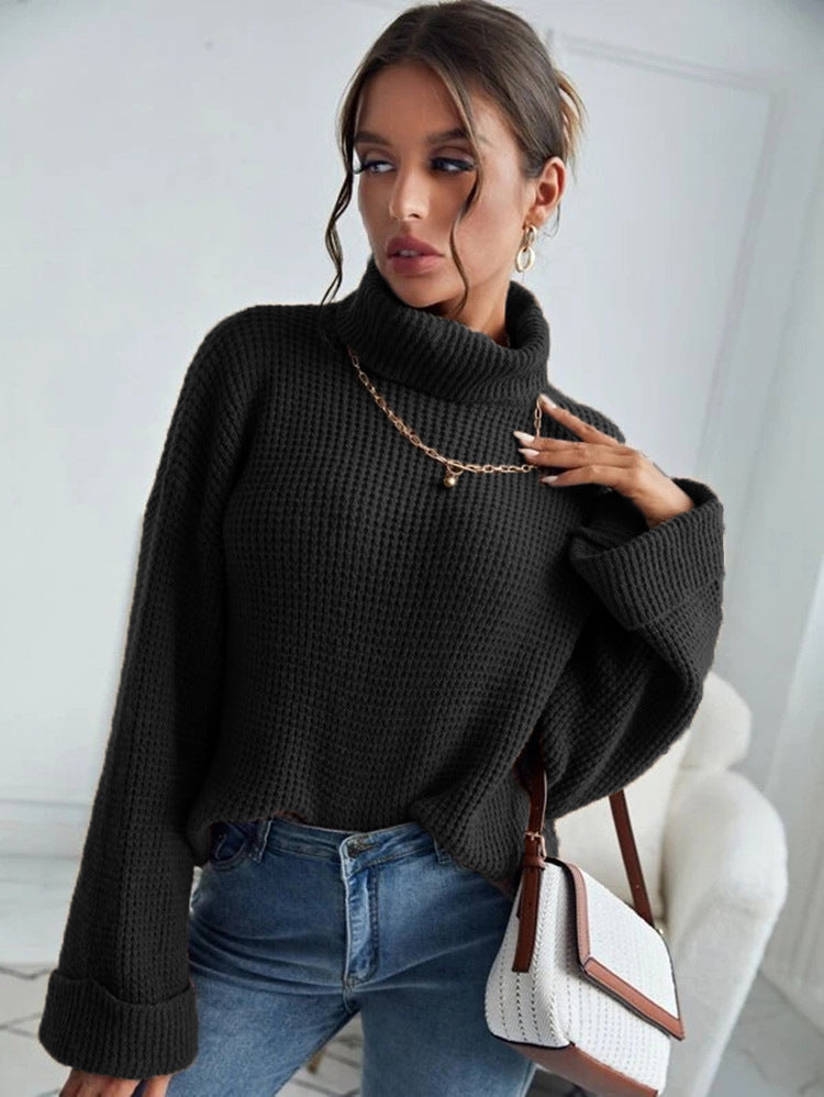 New Style High Collar Solid Color Slim Knit Sweater For Women